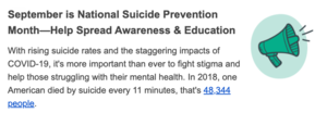 Help Spread Awareness & Education for National Suicide Prevention